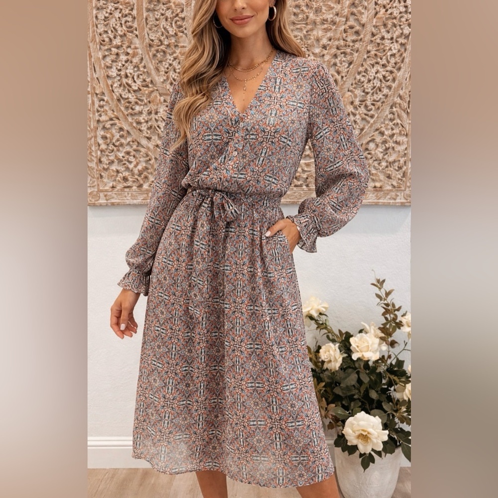 Stella & Julie Sheer Upper Button Down Business Classy Preppy Midi Dress- size 8